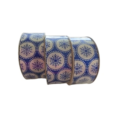 CHRISTMAS ribbon - 1.5" X 10 Yards - 3 Rolls - Blue And White Snowfkake - Image 1 of 2