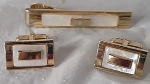 Vintage Anson Cuff Links and Tie Bar Clamp Set Gold Tone Used No Box - Picture 1 of 9