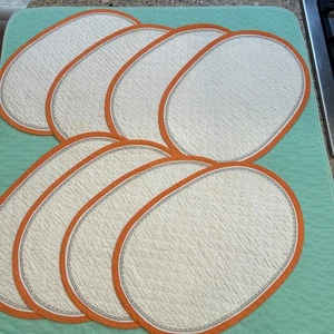 Vintage 80er Creme Gesteppt Stoff Oval Tischsets Orange Bindung Herbst 8er Set - Bild 1 von 12