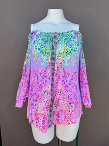 Top LILLY PULITZER XL Nevie fuera del hombro en múltiples vibraciones de sol manga 3/4 - Imagen 1 de 12