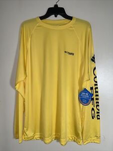 Columbia Men's PFG Deep Waves Yellow Long Sleeve Logo Shirt Size Large New