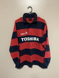 JRBs Wear Toshiba Mens Red And Navy Collared Rugby Long Sleeve Shirt Size Medium - Bild 1 von 7