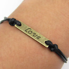 8" Bronze Love Charm Bracelet Wax Cord Bangle with Extended Chain