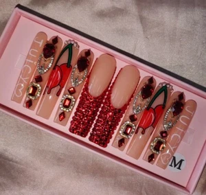 Red FrenchTip Acrylic Press On Nails - Picture 1 of 1