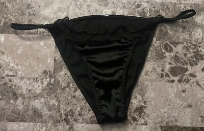 NWT INTIMISSIMI M BLACK SMOOTH SILK BLEND RUFFLE MESH RARE STRING BIKINI PANTIES - Image 1 of 4