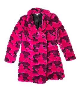 Hourglass Vintage Neon Pink Faux Fur Fuzzy Psychedelic Jacket Womens Small S - Picture 1 of 9