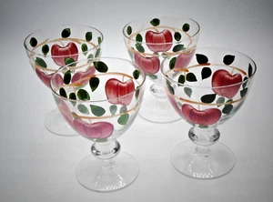 4 Franciscan Ware Hand Painted APPLE Pattern Clear Crystal Glass Goblets 5" - Picture 1 of 6