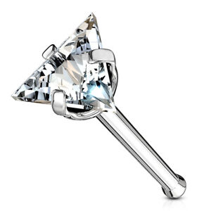 1pc Triangle CZ Gem Top 20g Nose Ring Stud Bone 316L Surgical Steel