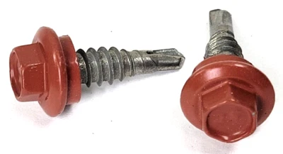 #14 x 7/8" Self Drilling TEK Hex w Rubber Washer Rustic RED BARN - 50 PCS - Image 1 of 2