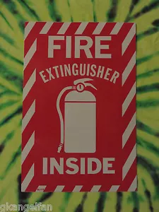 🔥🧯(ONE) LARGE "FIRE EXTINGUISHER INSIDE" SELF-ADHESIVE VINYL SIGN.6" X 9" NEW - Picture 1 of 2