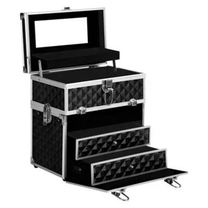Embellir Portable Cosmetic Beauty Makeup Carry Case with Mirror - Diamond Black - Picture 1 of 6