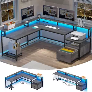 L Shaped Office Desk, 66" Home Office Desk with File Drawer & Gaming Desk - Picture 1 of 12