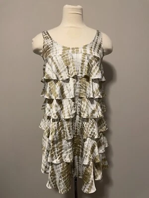 Vestido Michael Kors Bronceado y Blanco en Niveles con Estampado de Serpiente Tie Dye, Talla XS Foto 1 de 4