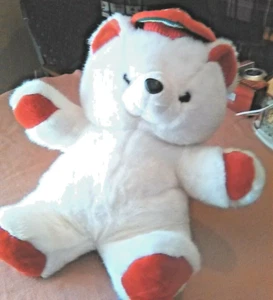 Plush Christmas Bear no Tag White- with Winter Hat & Red/Paws Huggable 21" Tall - Picture 1 of 4