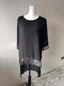 Bnwt Made In Italy Top Tunic Size 12 14 Black Sequin Longline Party Occasion - Picture 1 of 8