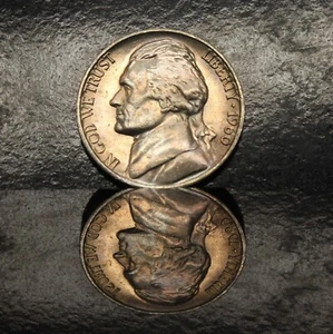 1960 Jefferson Nickel From OBW with Blue, Purple and Orange Toning. BU - Picture 1 of 2