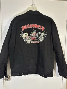 Dragonfly Roadhouse Hotrod Jacket XL Black Embroidery Biker Zip Up - Picture 1 of 8
