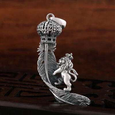 Lion King Feather 925 Sterling Silver Large Pendant A2436 - Image 1 of 4