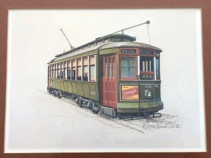 Tren troleley vintage 1984 deseo especial dibujo impresión artista Sgnd Kendrick - Imagen 1 de 9