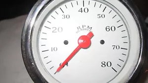 VEETHREE 3 3/8" WHITE TACHOMETER 0-8000 RPM, RED NEEDLE WITH BRACKET P/N 37250 - Picture 1 of 8
