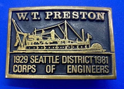 Fivela de cinto de bronze sólido 1929 Seattle District 1981 Corp of Engineer W.T Preston - Imagem 1 de 4