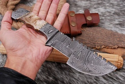 10" Handmade Damascus Tracker Knife Hunting Knife EDC outdoor knife Ram horn - Image 1 of 3