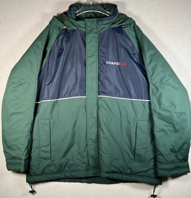 Ralph Lauren Chaps Rain Jacket Men XL Green Navy Full Zip Lined Hooded Outdoors - Image 1 of 4