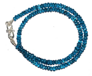 Dark Blue Topaz Gemstone 925 Sterling Silver 18" Strand Necklace 4 mm Beads