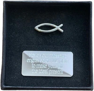 Personalised Gift Box & Hand Made Pewter Christian Fish Pin Badge - Picture 1 of 4