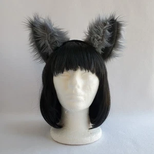 Graue WOLFSOHREN pelziges STIRNBAND Hund Anime Cosplay Halloween Kostüm grau Fell - Bild 1 von 5