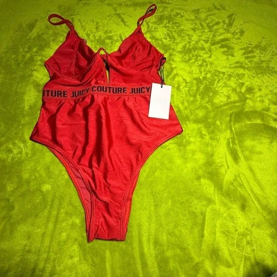Nuevo con etiquetas Traje de baño Juicy Couture para mujer de una pieza piruleta rojo con aros fuente talla M  Foto 1 de 4