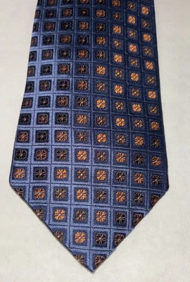 Gravata Ike Behar Nova York azul ouro bronze marrom 100% seda 58" de comprimento feita nos EUA - Imagem 1 de 4