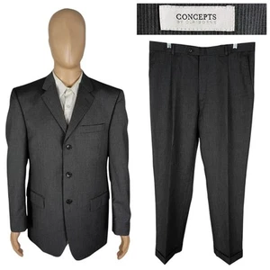 Concepts Claiborne Two Piece Three Button Gray Stripe Wool Suit 40R Pants 36X30 - Picture 1 of 15