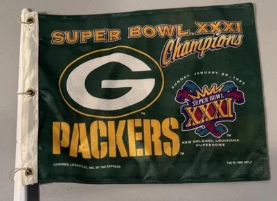 DE COLECCIÓN GREEN BAY PACKERS SUPER BOWL XXXI 1997 BANDERA DE COCHE AUTÉNTICO NUEVO  Foto 1 de 4