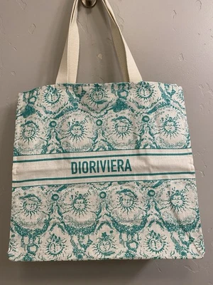 Christian Dior GWP Large Teal Dioriviera Linen Tote Bag w/Sun Pattern - Image 1 of 4