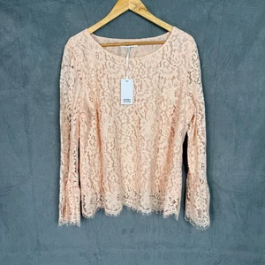 Neu Rose & Olive Pfirsich Pastell Blumen Spitze Top Glockenärmel Romantisch Damen Gr. XL - Bild 1 von 17