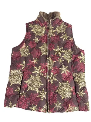 Chaleco Eddie Bauer Mujer Cremallera Completa Abajo Medio Rojo Copo de Nieve Foto 1 de 4