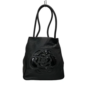 Auth CHANEL Camellia Black Lambskin Patent Leather Tote Bag - Picture 1 of 20