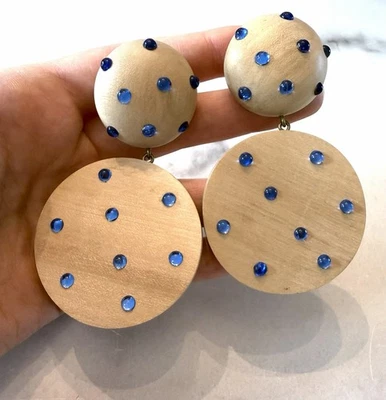 Длинные деревянные синие серьги-кабошоны Rebecca de Ravenel  - Изображение 1 из 4