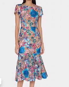 NWT $795 Milly Tahlia Fall Floral Embroidered Mesh Midi Dress 6 - Picture 1 of 9