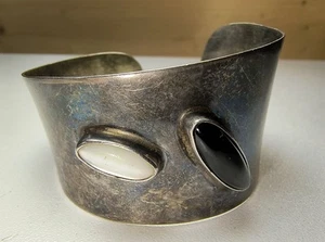 VTG KBN Kabana Modernist Black & White Onyx sterling silver / 925 Cuff bracelet - Picture 1 of 14