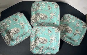 222 Insalatiere Quinto Quadrato 8,5" Adelaide Turchese Uccellino e Fiori Set di 4 - Foto 1 di 5