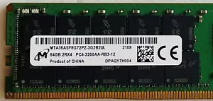MICRON 64GB 2RX4 PC4-3200AA DDR4 1.2V MEMORY MODULE (1x64GB) MTA36ASF8G72PZ-3G2 - Picture 1 of 2