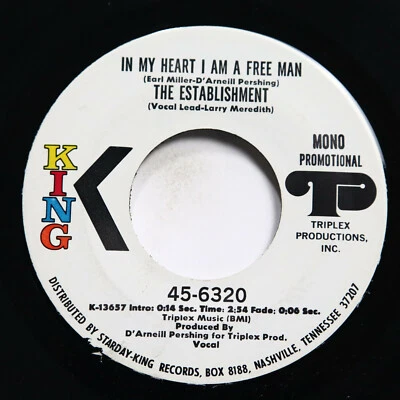 THE ESTABLISHMENT - IN MY HEART I AM A FREE MAN (BOTH SIDES) - SOUL 45 *PROMO* - Image 1 of 2