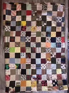 VTG Patchwork 2" Squares material mixed print homemade Unfinished 58"x 72” - Picture 1 of 8