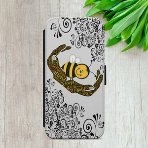 BEE CASE FOR IPHONE SAMSUNG GOOGLE POSITIVE QUOTE ART FLIP WALLET PHONE COVER - Picture 1 of 7
