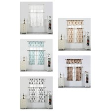 3 Pcs Kitchen Curtain Tier & Valance Set Seersucker Small Window Curtains