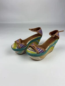 Missoni Multicolor Canvas And Leather Platform Ankle Strap Sandals Sz 36 - Picture 1 of 11