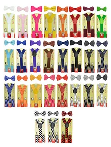 Children Kids Boys & Girls Suspender & Bow tie Matching Colors Set - Picture 1 of 80
