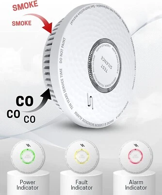 SITERWELL 4 x Ecoey Smoke Detector Carbon Monoxide Detector Combo 10-Year Battery Combine
